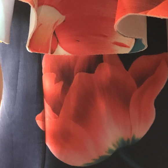 Navy blue Hawaiian pink flower boat neck dress - Picture 4 of 4